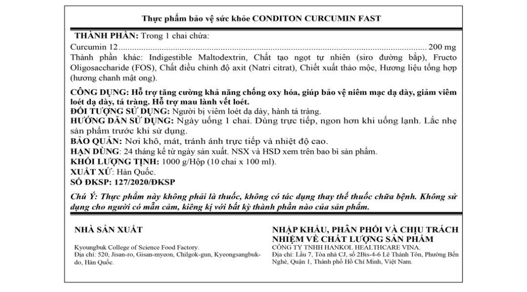 Condition Curcumin Fast hỗ trợ bảo vệ niêm mạc dạ dày hộp 10 chai x 100ml - 4