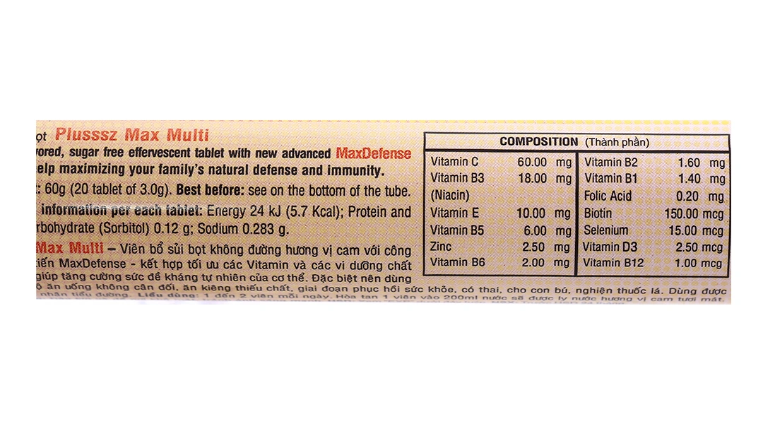 Viên sủi Plusssz Gold Max Multivitamin giúp tăng cường sức đề kháng tuýp 20 viên - 3