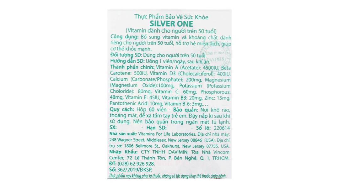 Viên Uống Bổ Sung Vitamin Forlife Silver One lọ 60 viên - 5