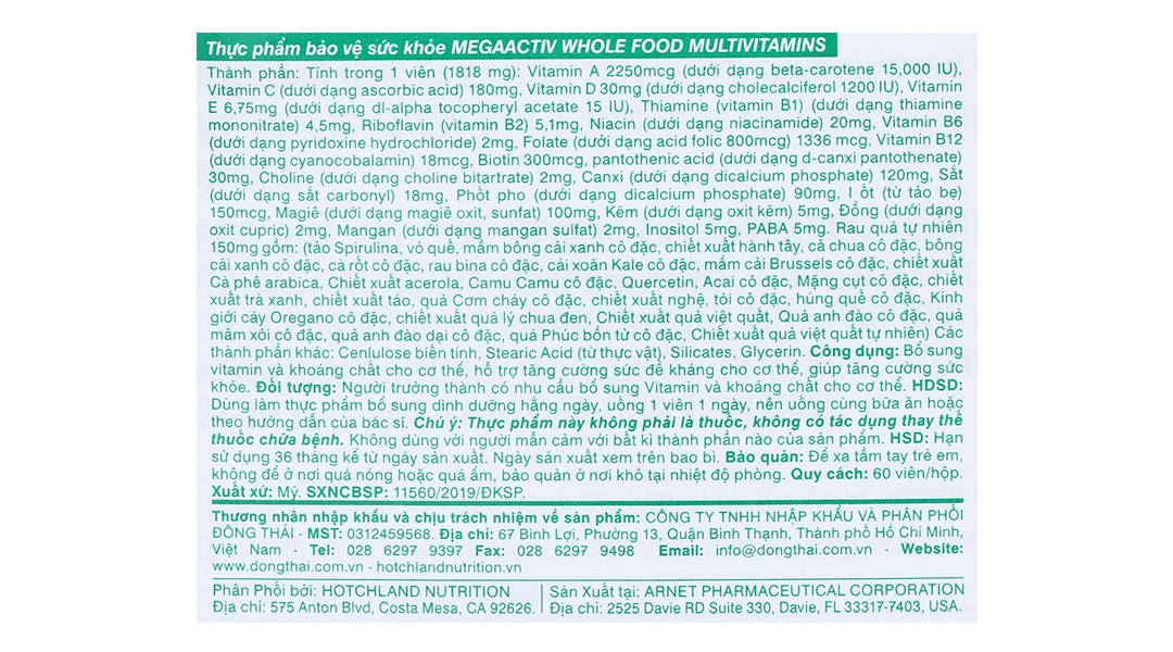 Mega Activ Whole Food Multivitamin hộp 60 viên - 5