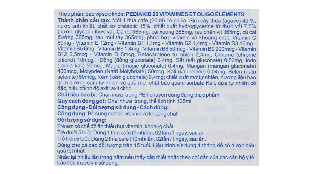 Pediakid 22 Vitamin Et Oligo Elements chai 125ml - 4