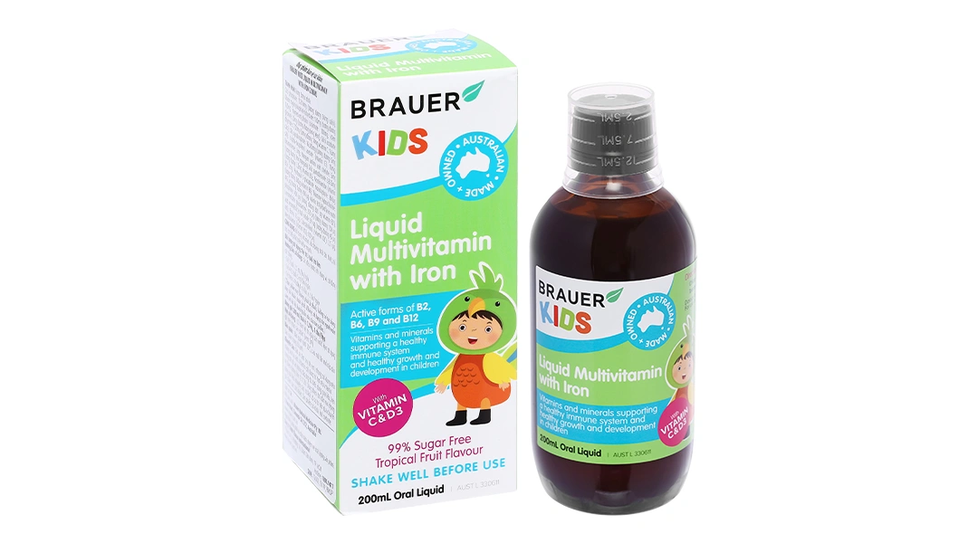 Brauer Kids Liquid Multivitamin With Iron chai 200ml - 