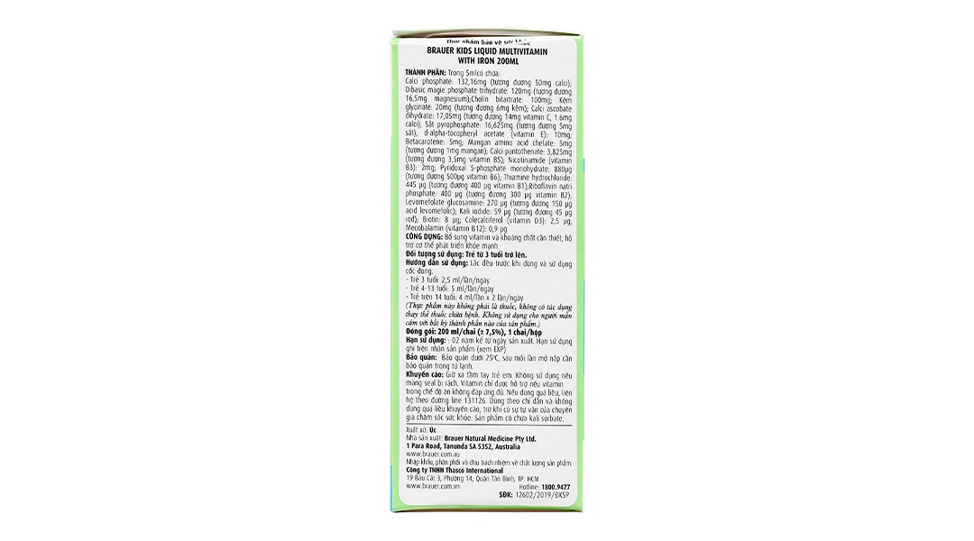 Brauer Kids Liquid Multivitamin With Iron chai 200ml - 2