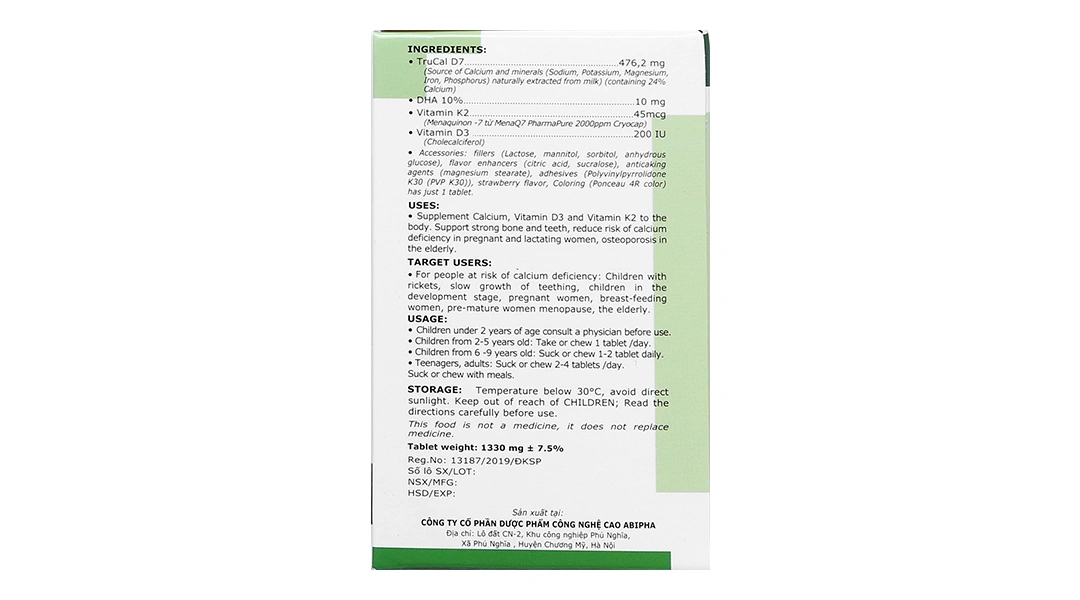 Mequib 2 hỗ trợ xương, răng chắc khỏe, giảm nguy cơ thiếu canxi lọ 20 viên - 3