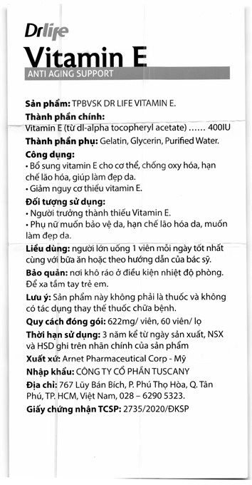 Viên Uống Vitamin E Anti Aging Support Drlife hộp 60 viên - 8