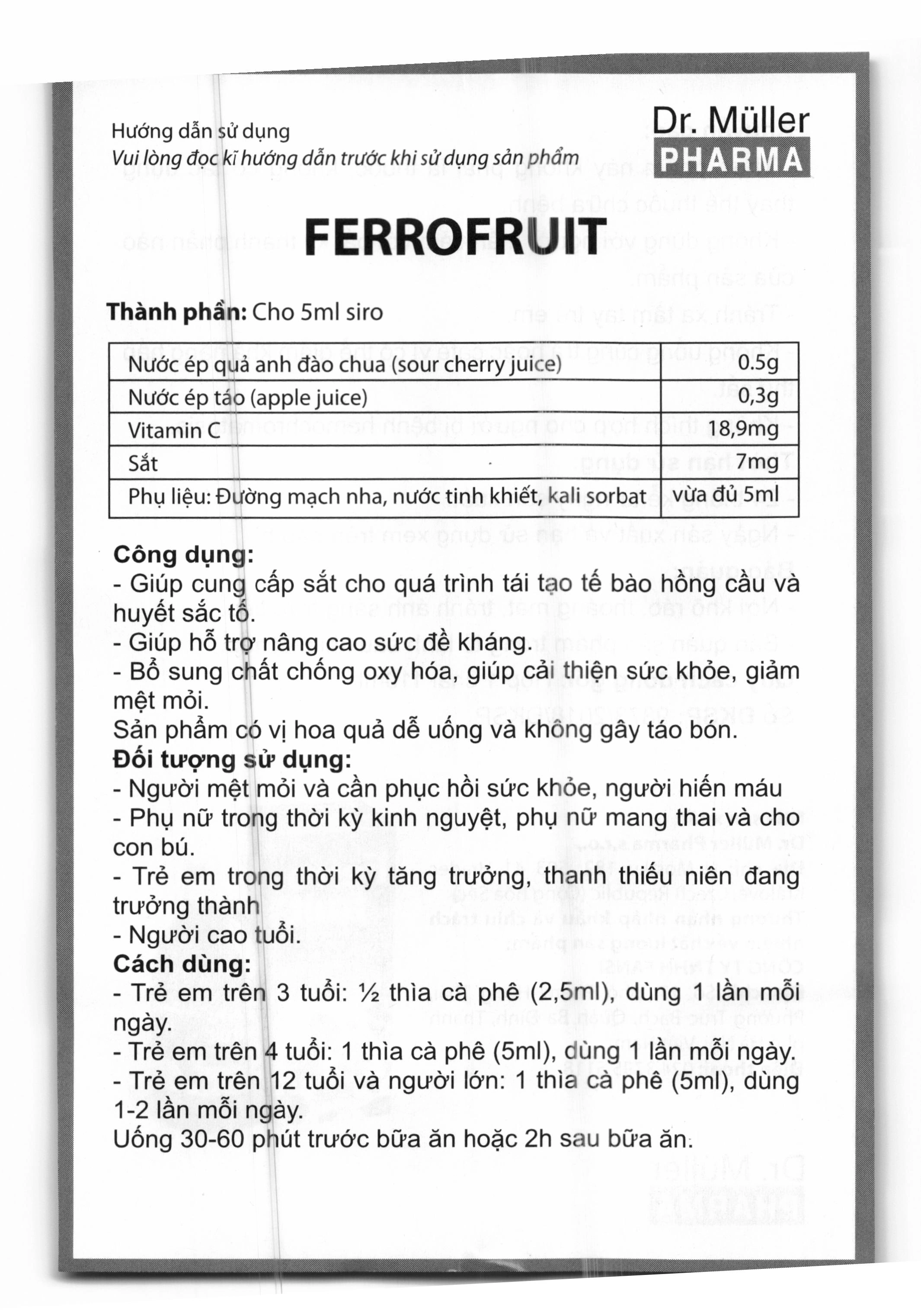 Siro Ferro Fruit cung cấp sắt, hỗ trợ tạo máu chai 110ml - 5