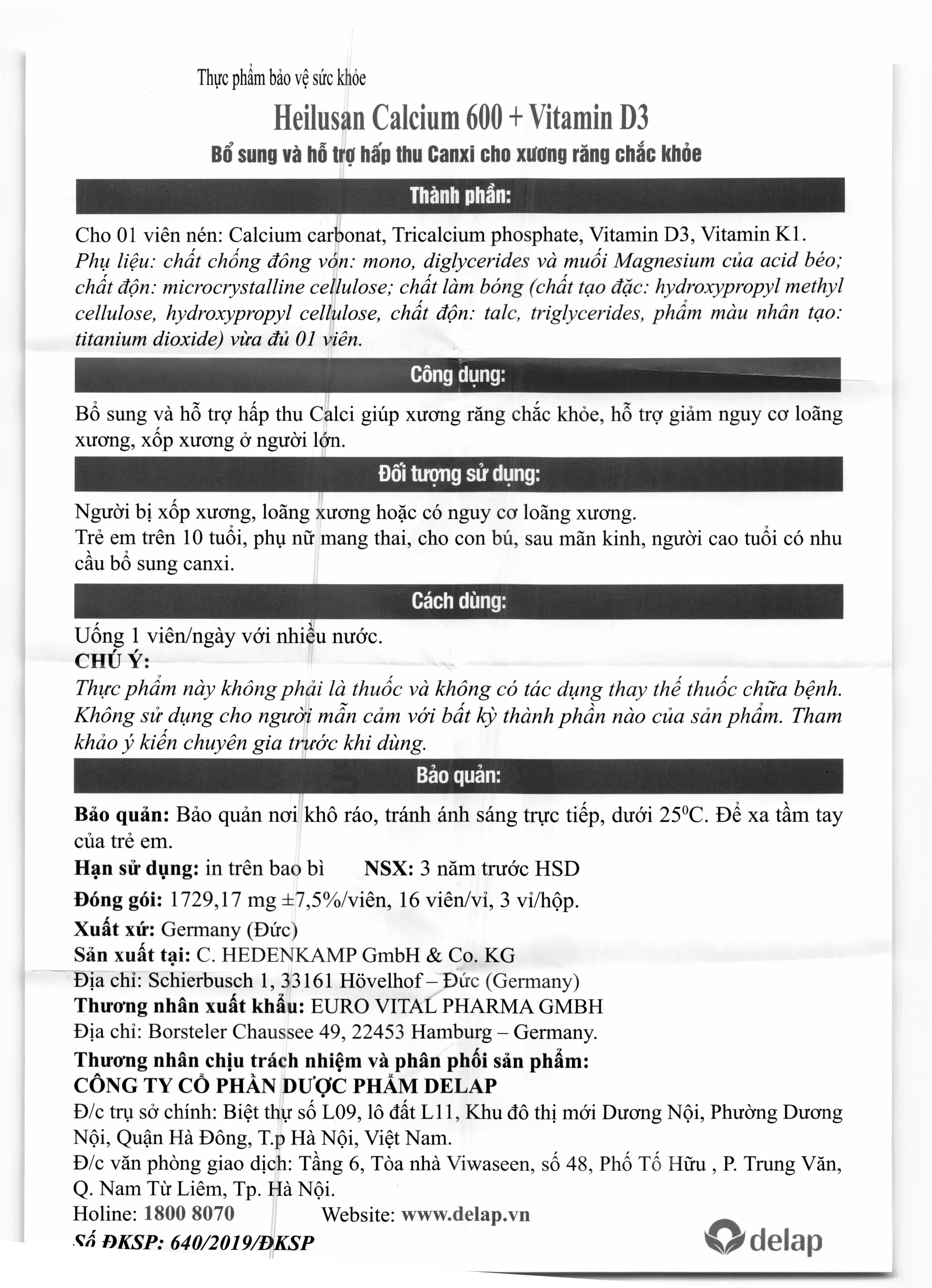 Thực phẩm bảo vệ sức khỏe Heilusan Calcium 600 + Vitamin D3 Tabletten - 6