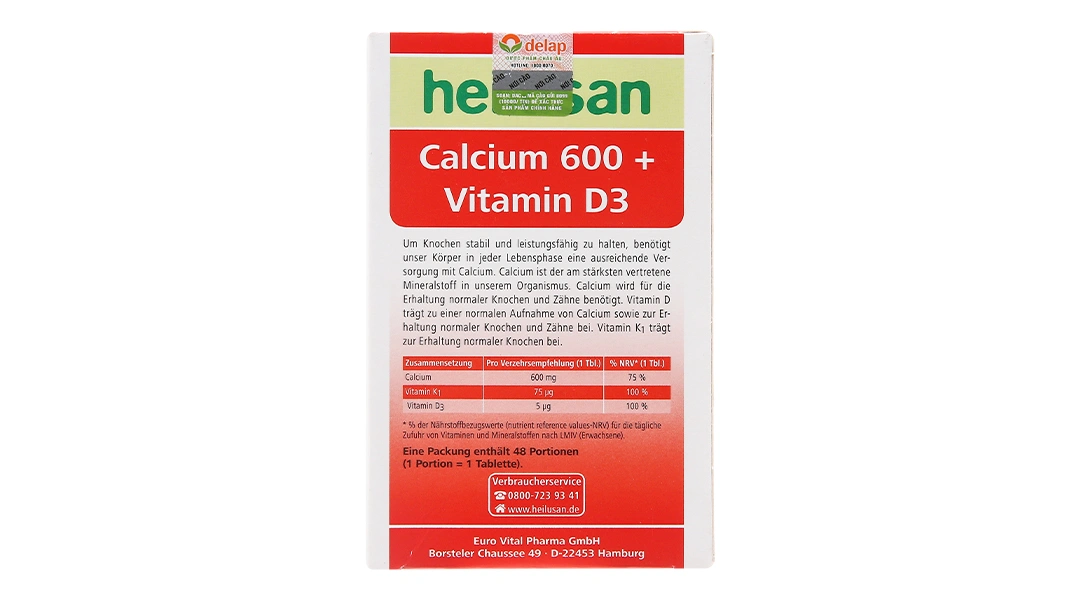 Thực phẩm bảo vệ sức khỏe Heilusan Calcium 600 + Vitamin D3 Tabletten - 1