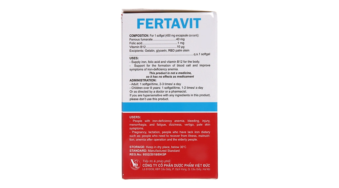 Fertavit hỗ trợ giảm thiếu máu do thiếu sắt hộp 100 viên - 2