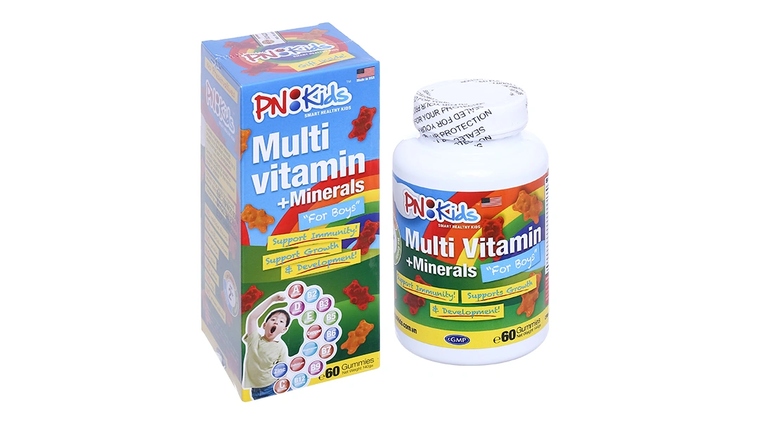 Keo dẻo Pn Kids Multivitamin For Boy hỗ trợ tăng đề kháng cho bé trai chai 60 viên - 