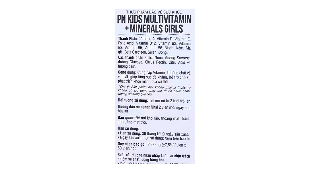 Pn Kids Multivitamin For Girls lọ 60 viên - 5