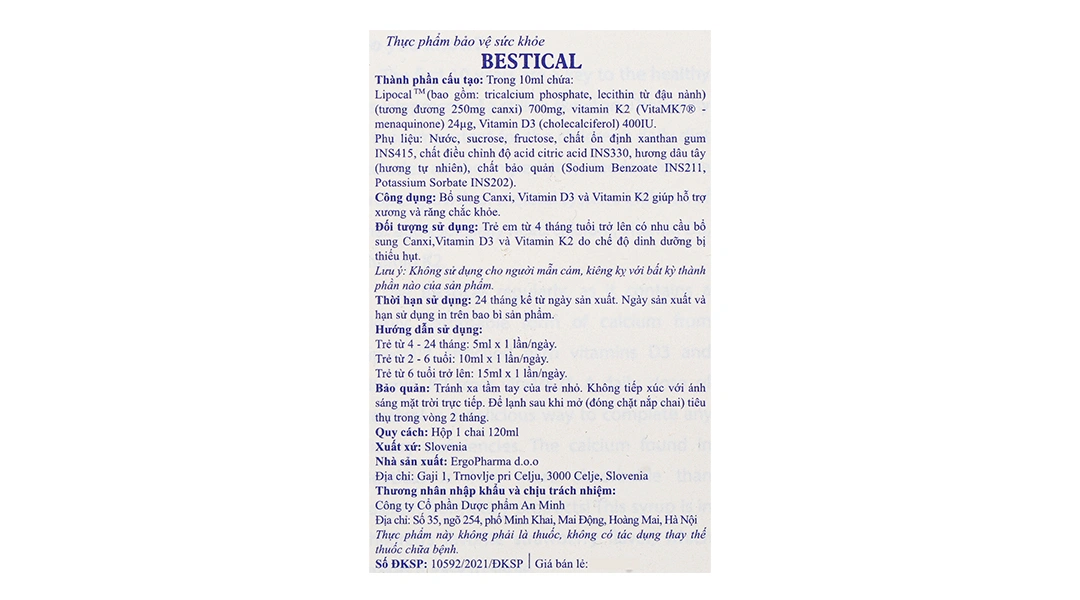 Bestical bổ sung canxi; hỗ trợ xương, răng chắc khỏe chai 120 ml - 18