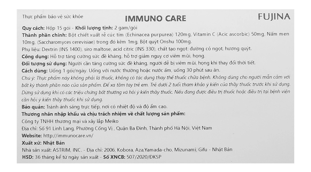 Thực phẩm bảo vệ sức khỏe Tăng Đề Kháng Immuno Care Fujina Hộp 15 Gói - 3
