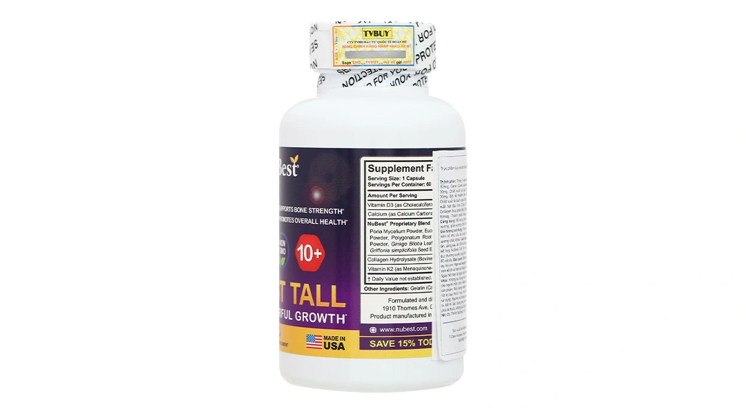 Nubest Tall 10+ bổ sung Canxi và vitamin D, hỗ trợ phát triển xương chắc khỏe hộp 60 viên - 9
