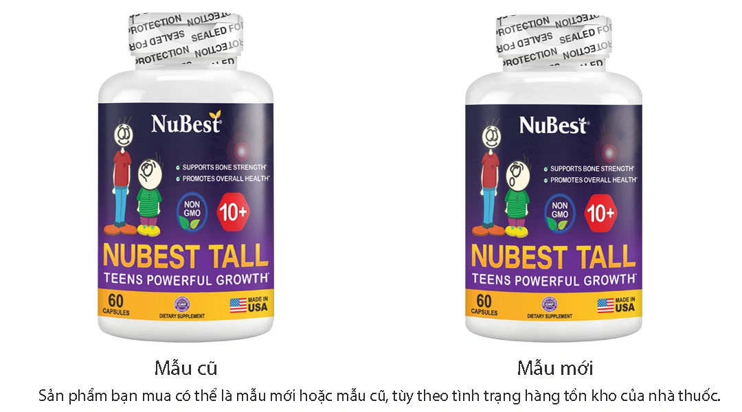 Nubest Tall 10+ bổ sung Canxi và vitamin D, hỗ trợ phát triển xương chắc khỏe hộp 60 viên - 