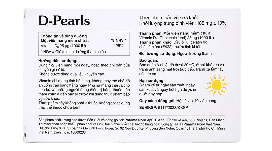 Viên Uống Bổ Sung Vitamin D3 Pharma Nord D-Pearls hộp 80 viên - 1