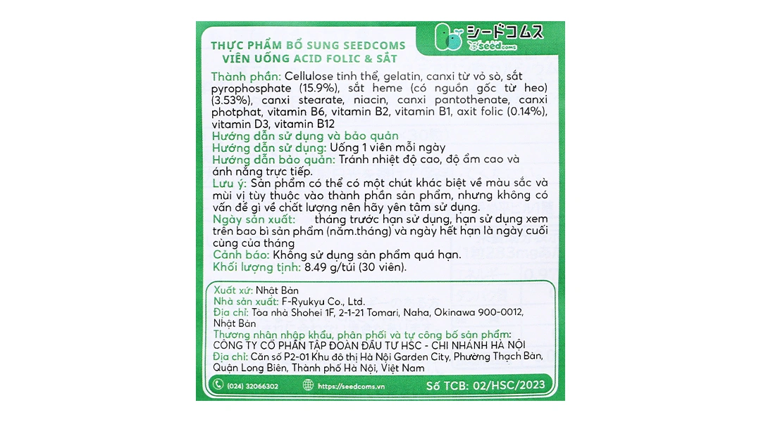 Viên uống Seedcoms Acid Folic & Sắt gói 30 viê - 2