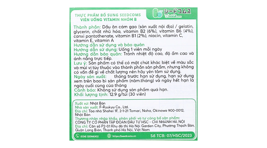 Viên Uống Bổ Sung Vitamin B Seedcoms gói 30 viên - 2