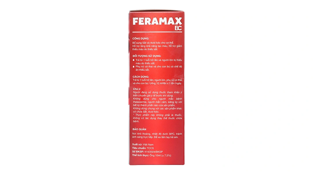 Thực phẩm bảo vệ sức khỏe Feramax Bc hộp 20 ống x 10ml - 1