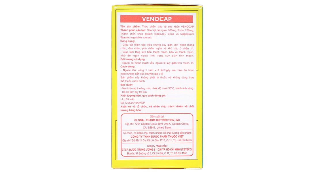 Venocap cải thiện triệu chứng suy giãn tĩnh mạch hộp 30 viên 06/2026 ...