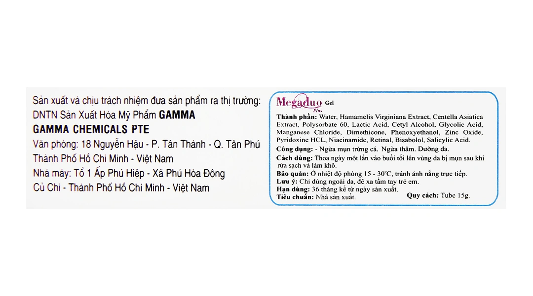 Gel Megaduo Plus ngừa mụn trứng cá, ngừa thâm tuýp 15g - 15
