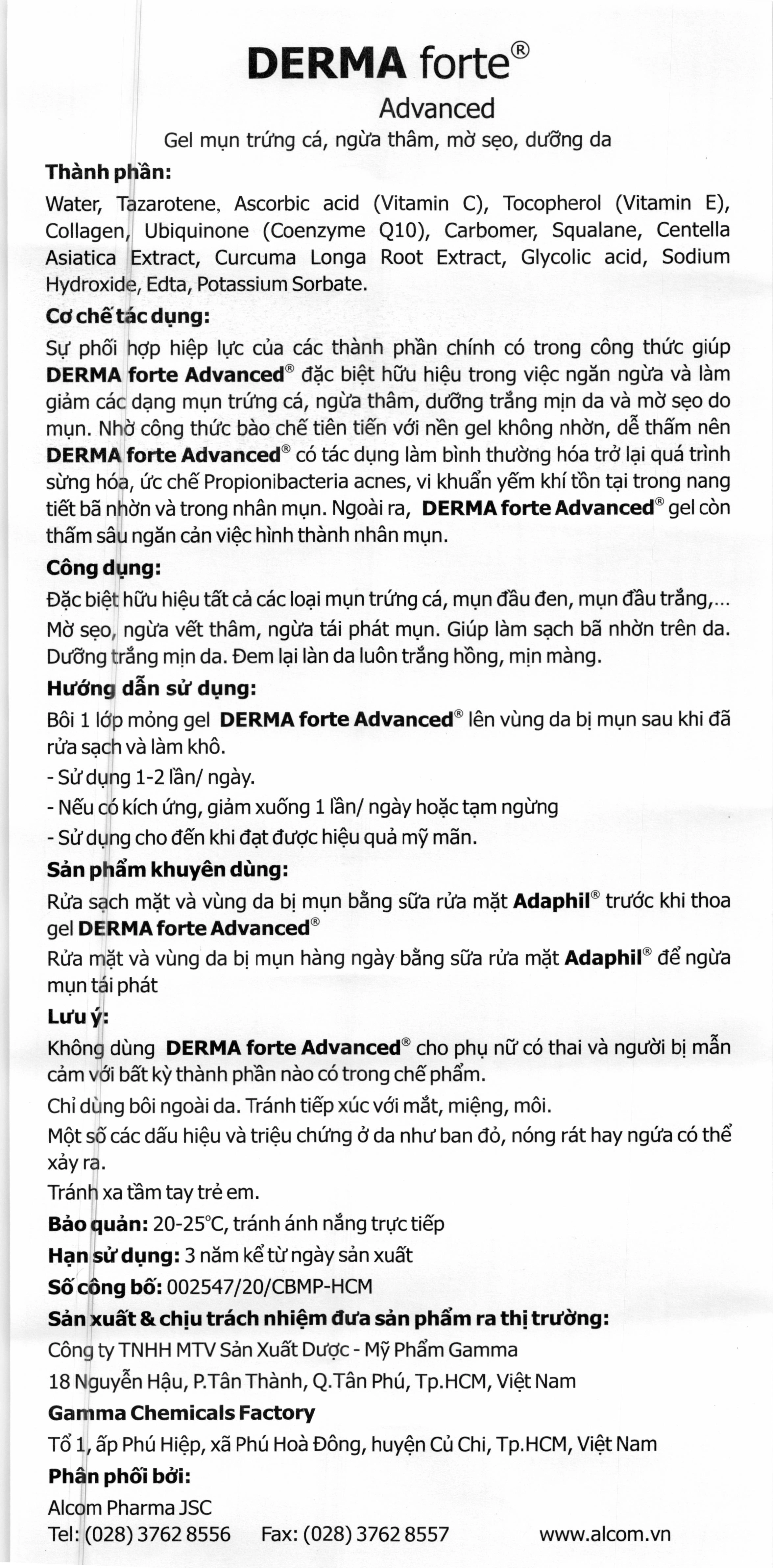 Gel Derma Forte Advanced ngừa mụn trứng cá, ngừa thâm, mờ sẹo, dưỡng da tuýp 15g - 7