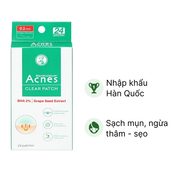 Miếng dán mụn Acnes Clear Patch giúp kháng khuẩn, sạch mụn