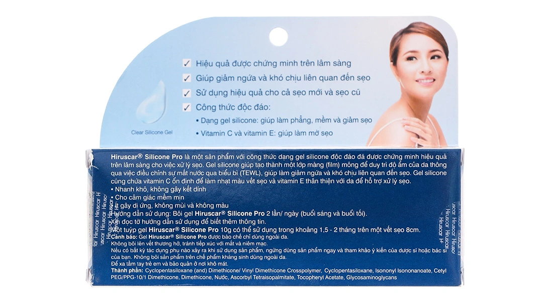 Gel Hiruscar Silicone Pro giúp làm mờ và nhạt màu vết sẹo, giảm ngứa tuýp 10g - 2