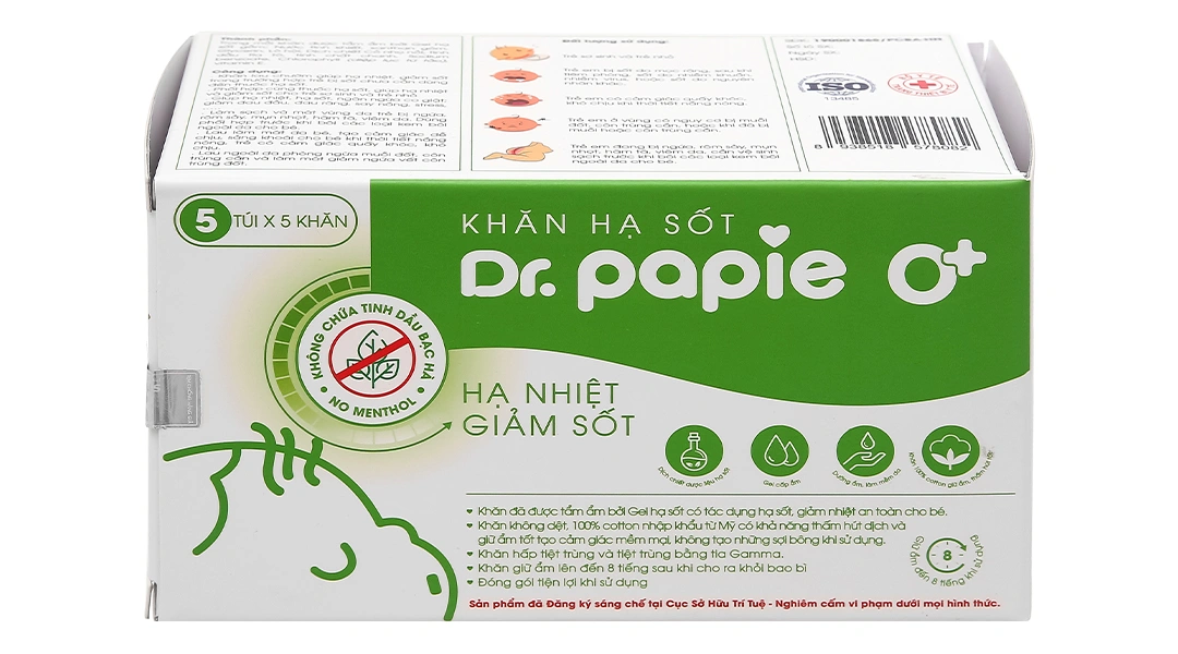Khăn hạ sốt Dr.Papie 0+ giúp hạ nhiệt, giảm sốt cho bé (5 gói x 5 miếng) - 1