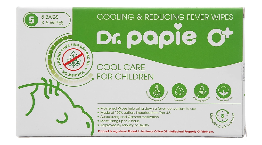 Khăn hạ sốt Dr.Papie 0+ giúp hạ nhiệt, giảm sốt cho bé (5 gói x 5 miếng) - 2