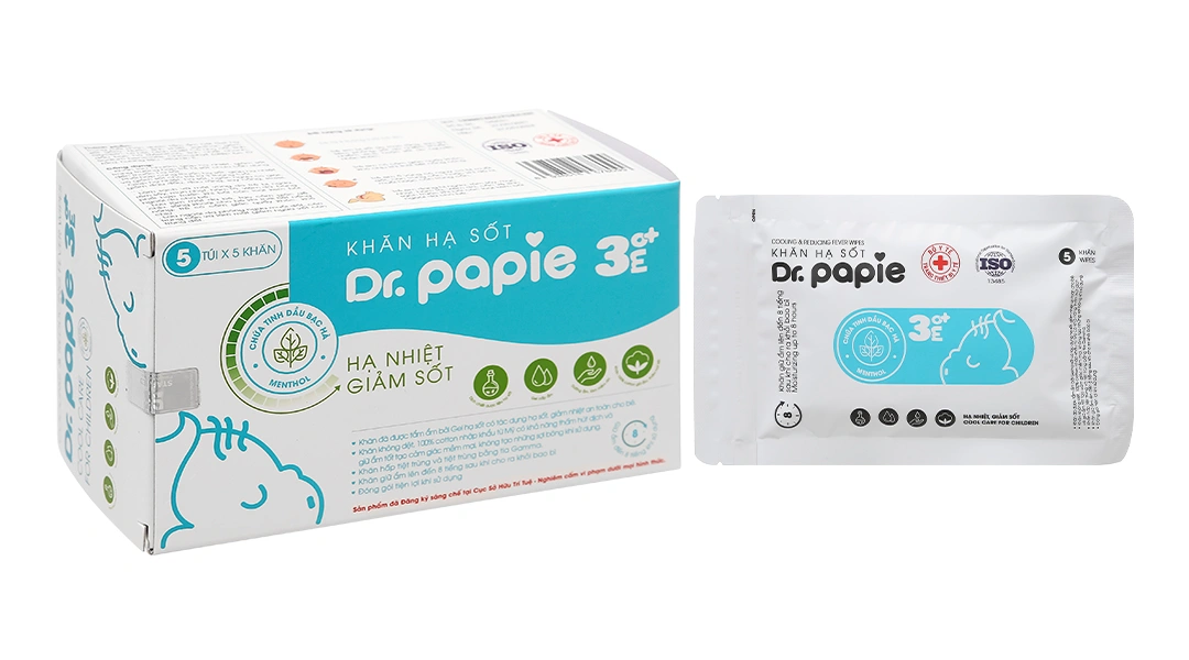Khăn hạ sốt Dr.Papie 3mo+ cho bé (5 gói x 5 miếng) - 