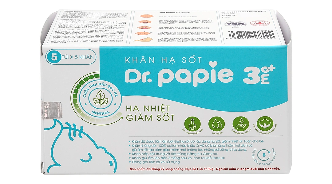Khăn hạ sốt Dr.Papie 3mo+ cho bé (5 gói x 5 miếng) - 1