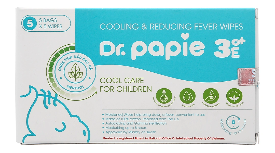 Khăn hạ sốt Dr.Papie 3mo+ cho bé (5 gói x 5 miếng) - 2