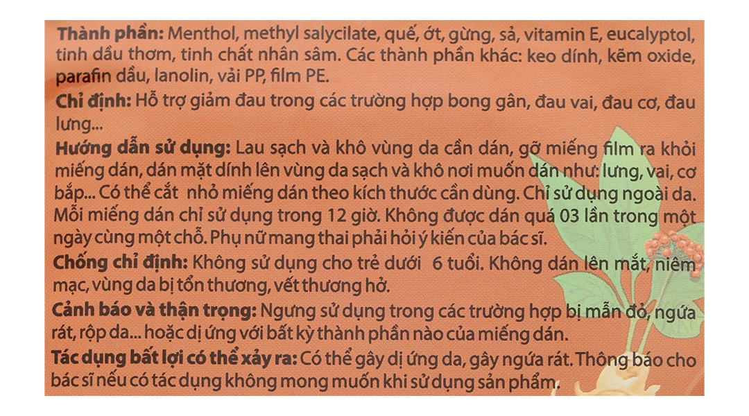Miếng dán giảm đau thảo dược Danasa ginseng giúp giảm đau cơ, đau khớp - 4