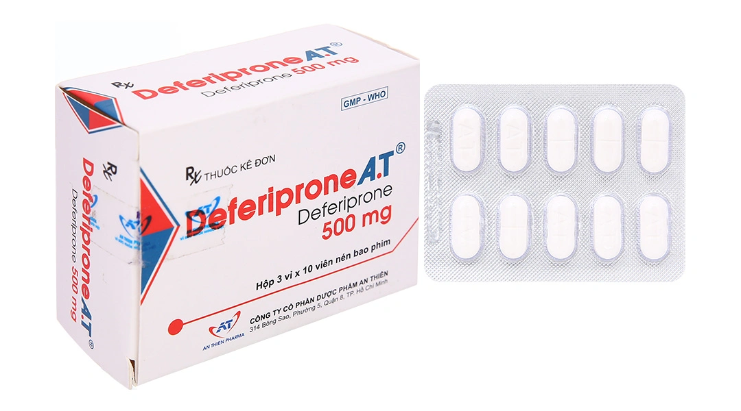 Deferiprone A.T 500mg trị quá tải sắt ở bệnh nhân Thalassemia (3 vỉ x 10 viên) - 
