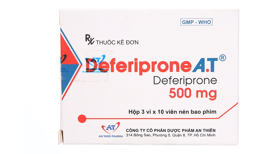 Deferiprone A.T 500mg trị quá tải sắt ở bệnh nhân Thalassemia (3 vỉ x 10 viên) - 1