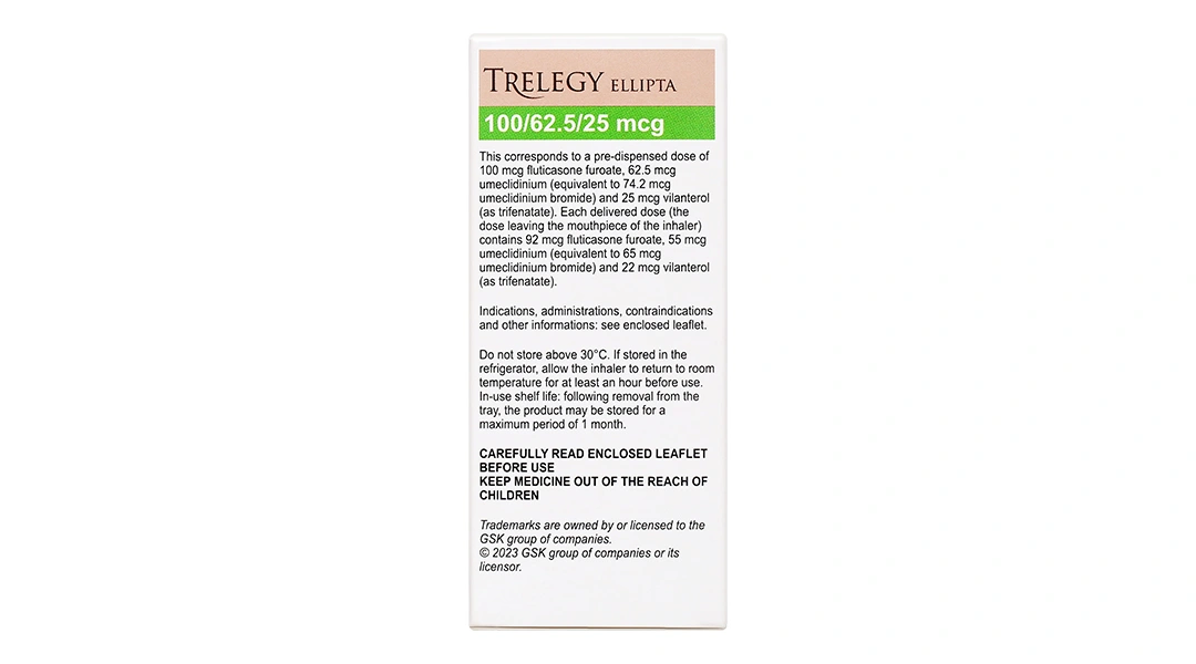 Bột hít phân liều Trelegy Ellipta 100/62,5/25 mcg giảm triệu chứng COPD lọ 30 liều hít - 3