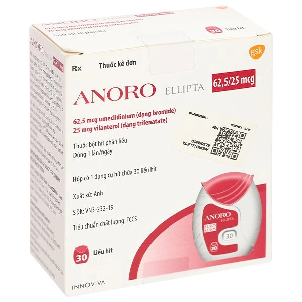 Bột hít Anoro Ellipta 62,5/25mcg giảm triệu chứng tắc nghẽn đường hô hấp