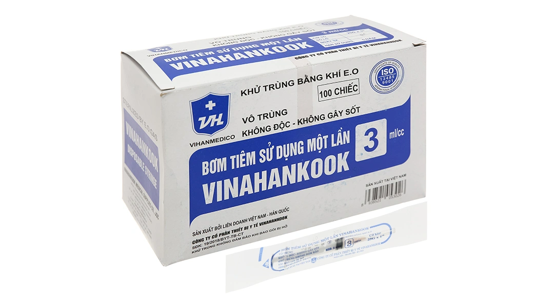 Bơm kim tiêm sử dụng 1 lần Vinahankook 3ml/cc 25G x 1'' - 