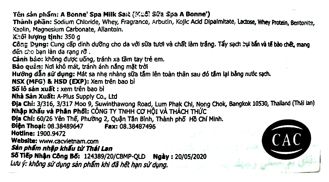 Muối sữa A Bonné Spa Milk Salt tẩy tế bào chết, dưỡng trắng da gói 350g - 3