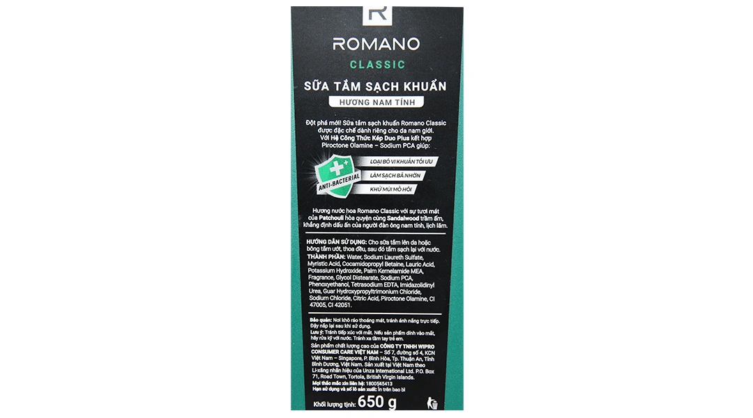 Sữa tắm Romano Classic giúp sạch khuẩn chai 650g - 2