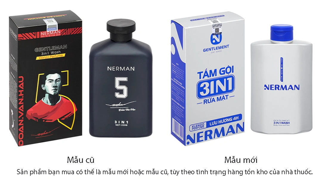 Gel tắm, gội, rửa mặt Nerman Gentleman 3in1 hương nước hoa chai 350ml - 