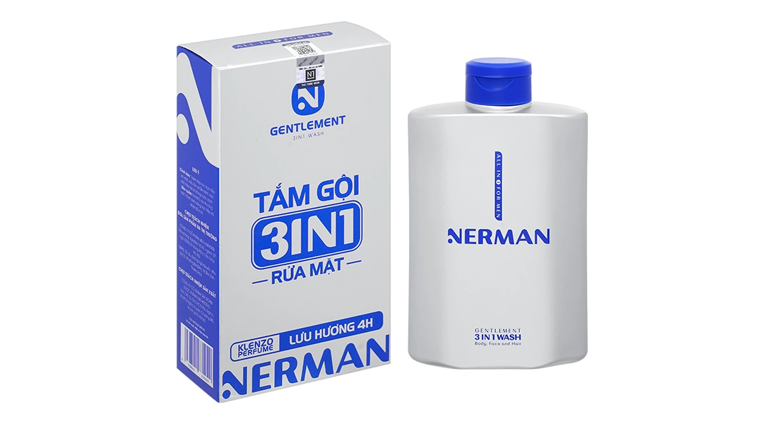 Gel tắm, gội, rửa mặt Nerman Gentleman 3in1 hương nước hoa chai 350ml - 1