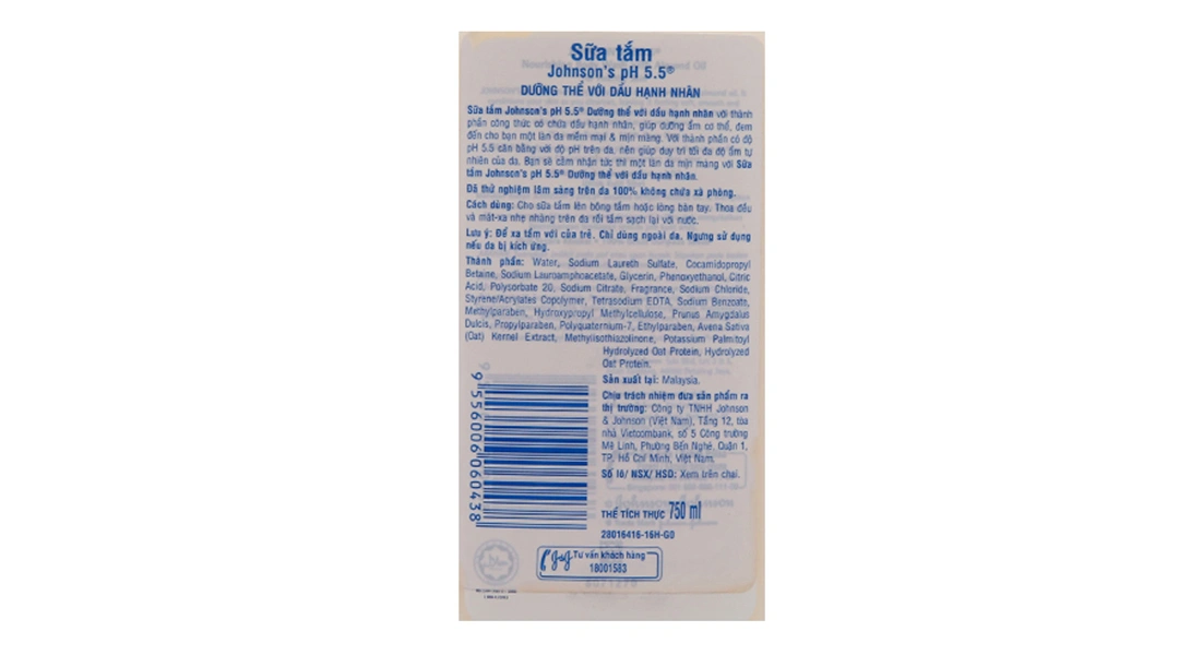 Sữa tắm Johnson's pH 5.5 dưỡng thể với dầu hạnh nhân giúp da mềm mại chai 750ml - 3