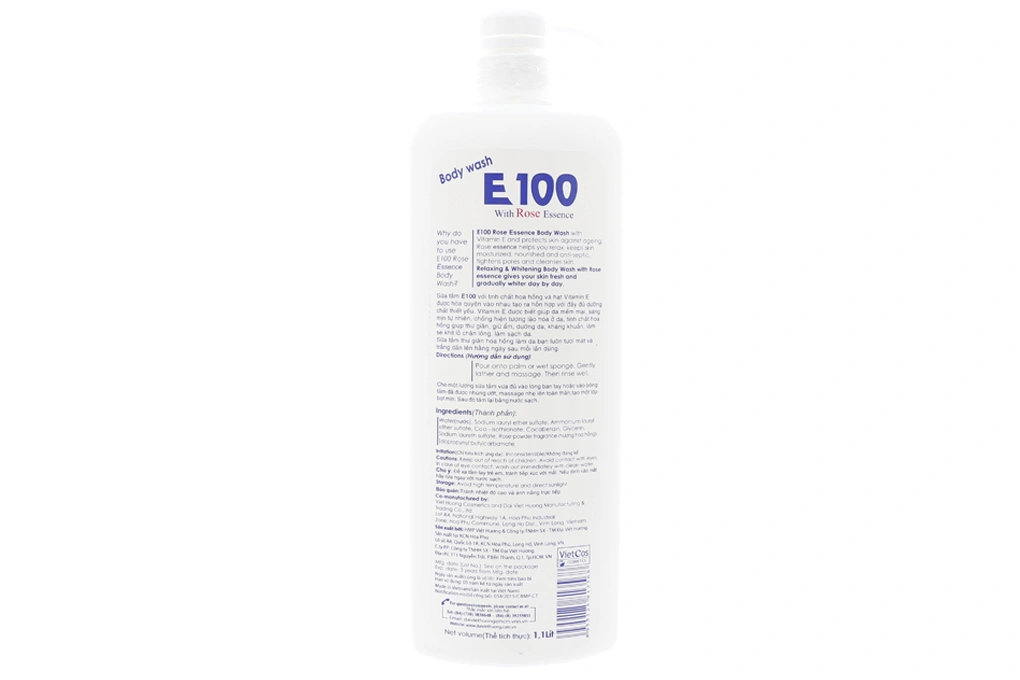 Sữa tắm E100 trắng da tinh chất hoa hồng chai 1.1 lít - 1