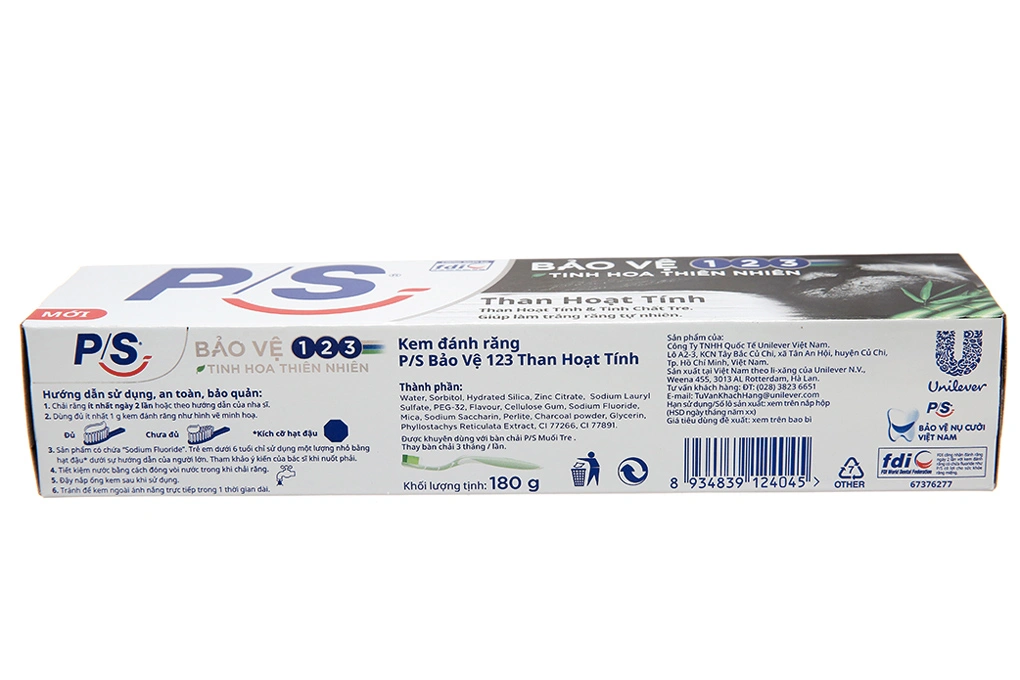 Kem đánh răng P/S bảo vệ 123 than hoạt tuýp 180ml - 1