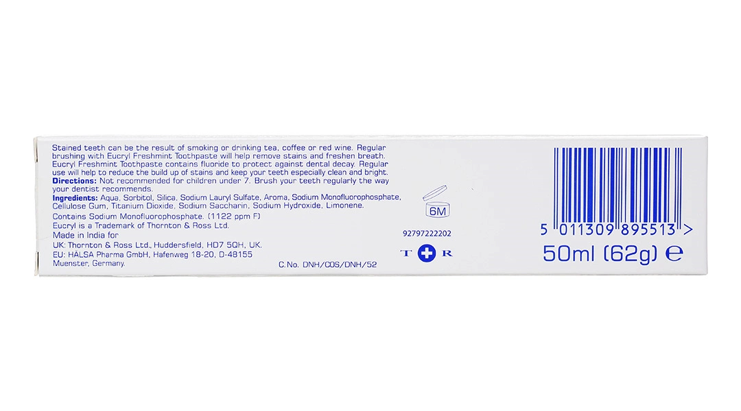 Kem đánh răng bạc hà Eucryl Toothpaste trắng răng, ngừa sâu răng tuýp 62g - 2