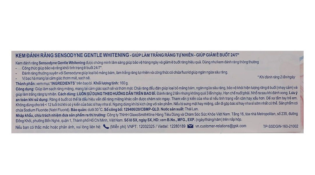 Kem đánh răng Sensodyne Gentle Whitening giúp làm trắng răng tuýp 160g - 21