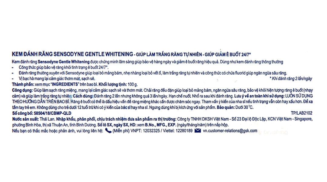 Kem đánh răng Sensodyne Gentle Whitening giúp làm trắng răng tuýp 100g - 20