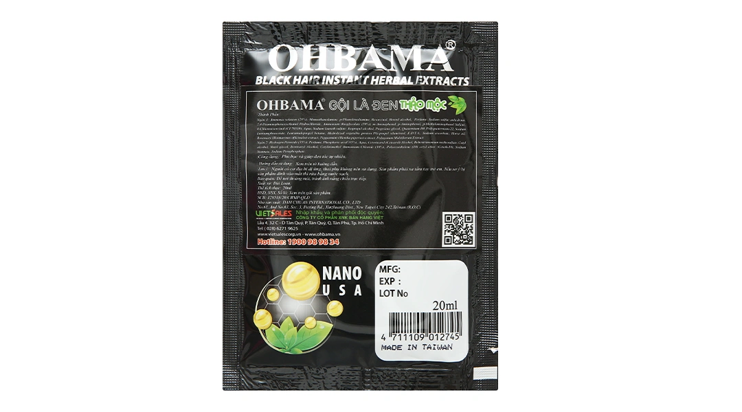 Dầu gội đen tóc thảo mộc Ohbama hộp 10 gói x 20ml - 1